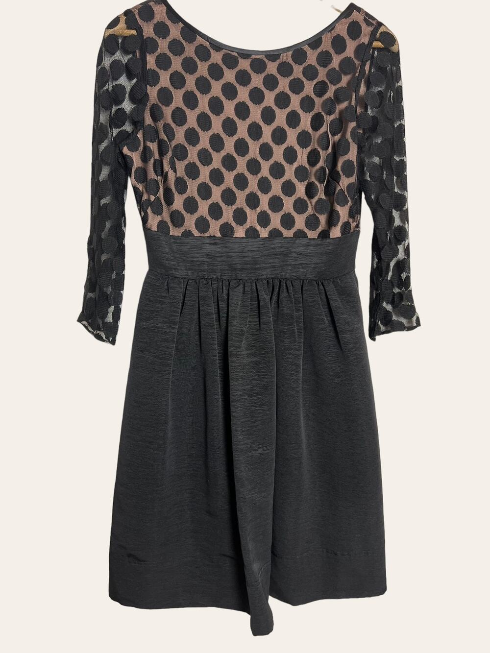 Eliza J Black & Nude Polka Dot Long Sleeve A-Line Cocktail Dress Size 6